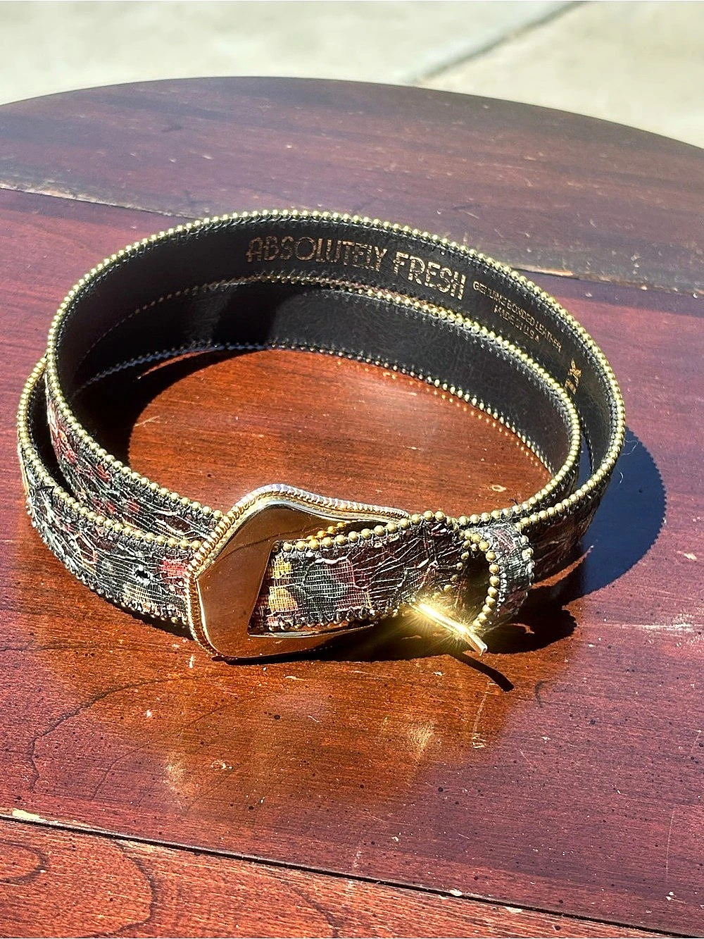 Vintage Absolutely Fresh Floral Tapestry Belt in Black & Multicolor XL